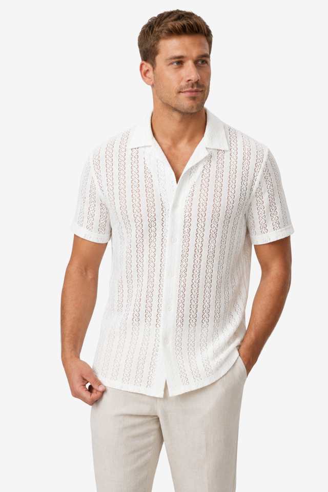 VALERIQUE | Chemise Texturée à Manches Courtes pour Homme – Col Revers et Coupe Classique
