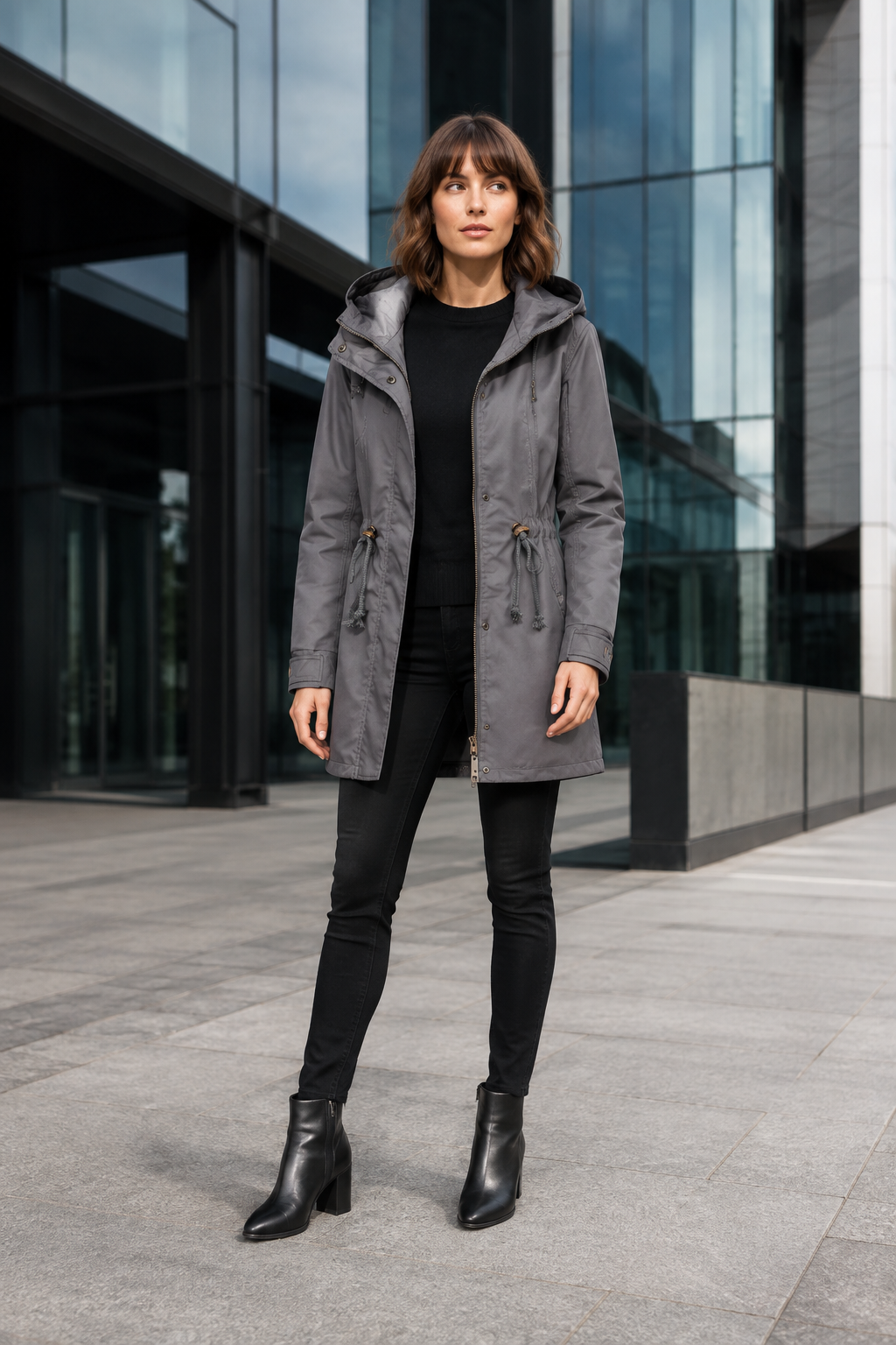VALERIQUE | Parka Femme Doublée à Capuche – Fermeture Zippée Taille Ajustable Coupe Longue