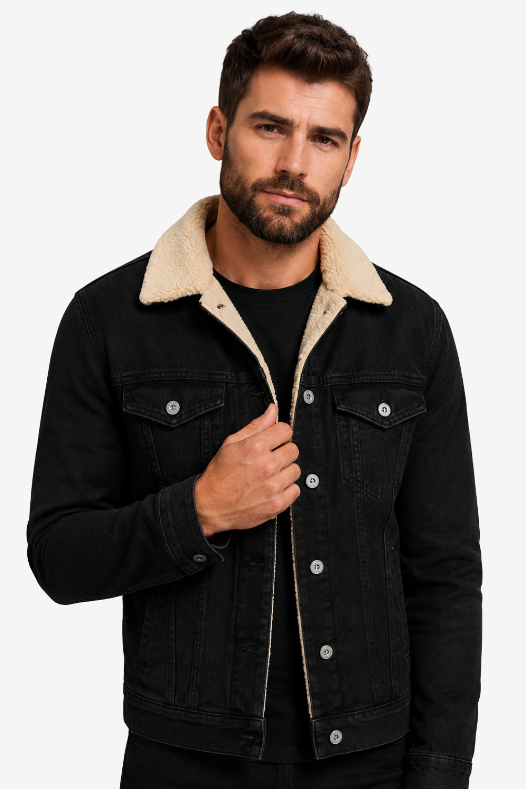 VALERIQUE | Veste en Jean pour Homme – Col Sherpa Fermeture Boutonnée Design Décontracté