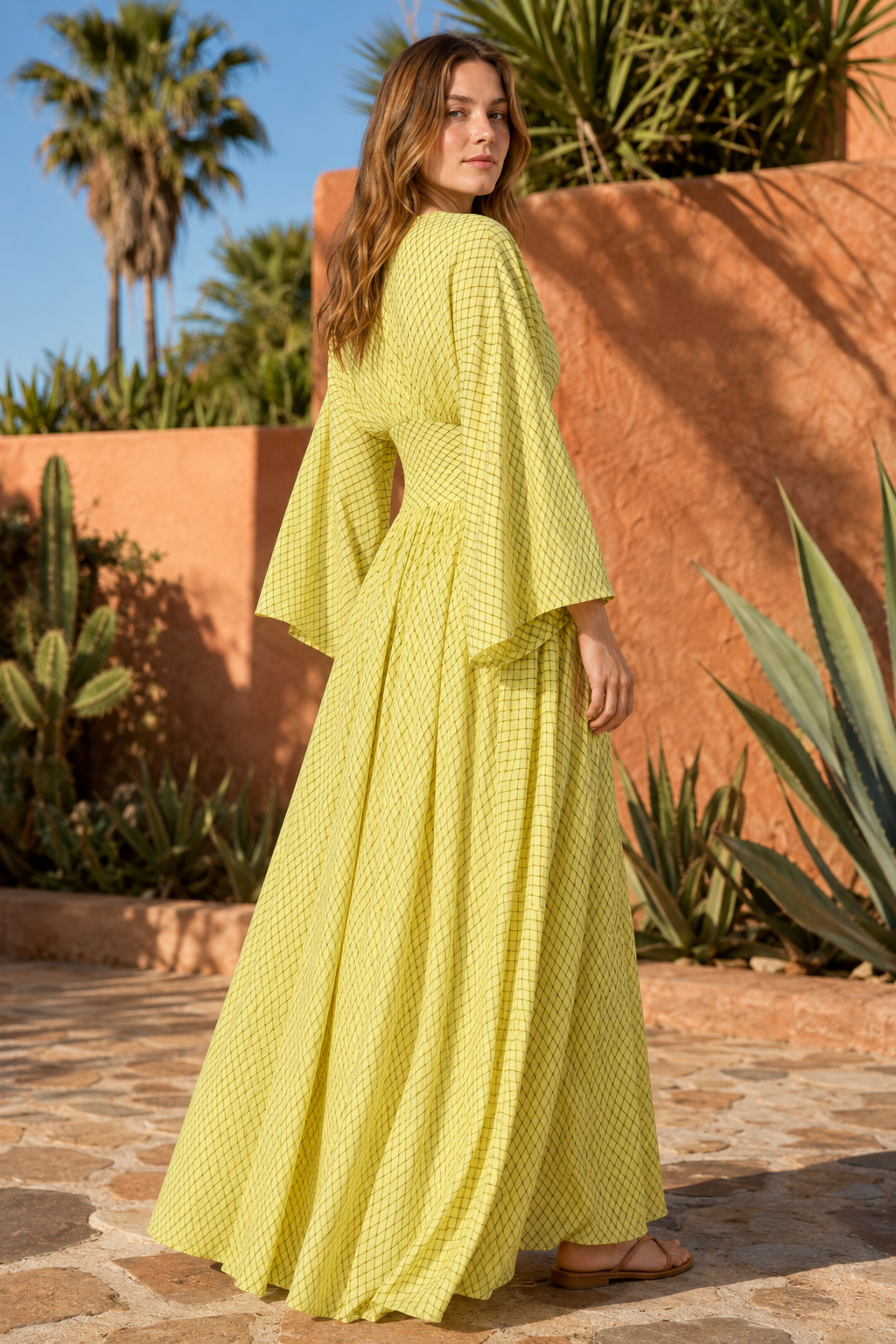 VALERIQUE | Robe Longue en Coton Léger Texturé pour Femme – Manches Amples
