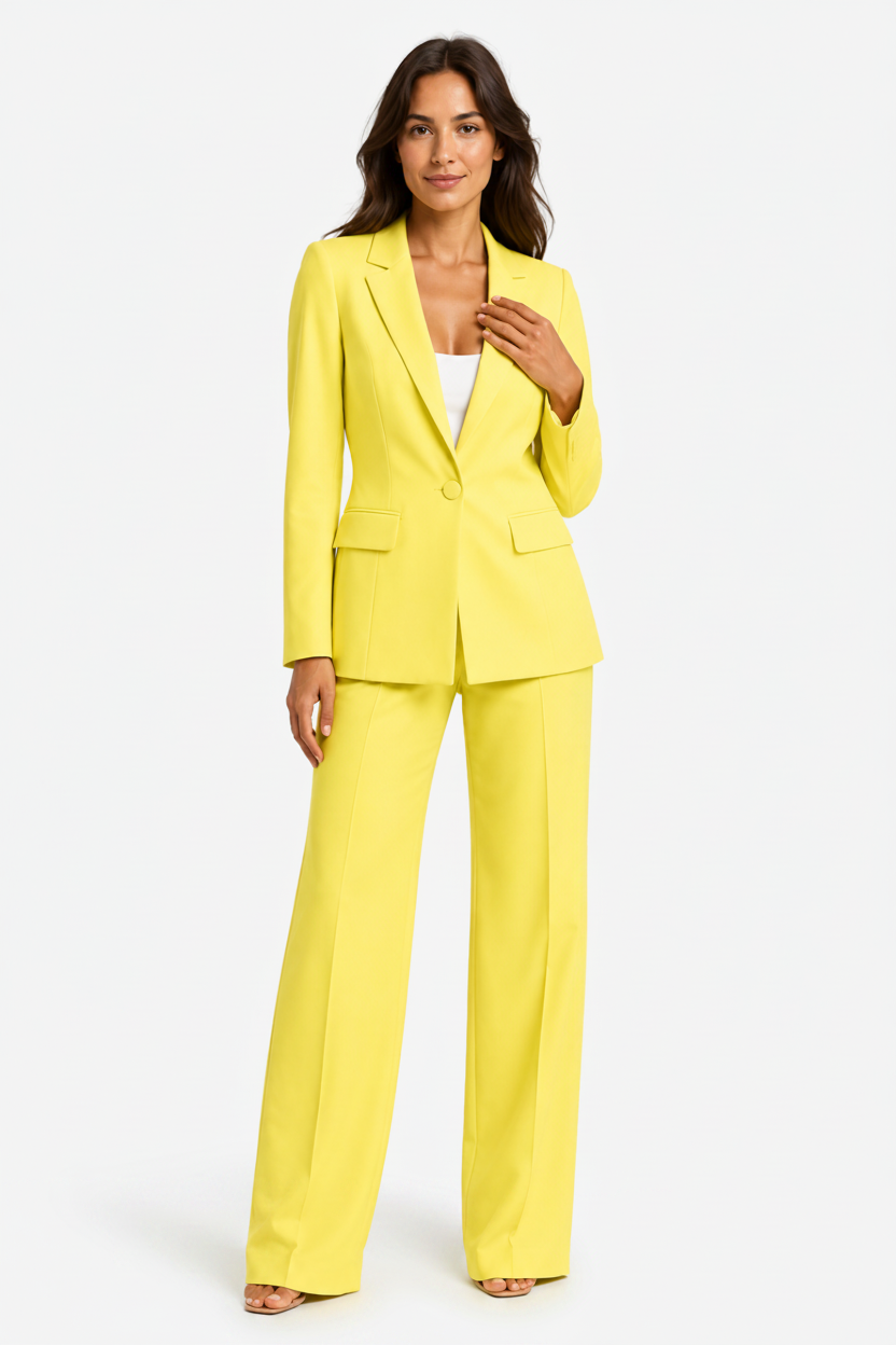 VALERIQUE | Ensemble Tailleur Deux Pièces pour Femme – Blazer à Bouton Unique Pantalon Large Design Élégant