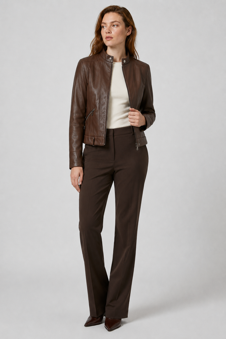 VALERIQUE | Veste en Cuir Femme - Café et Noir