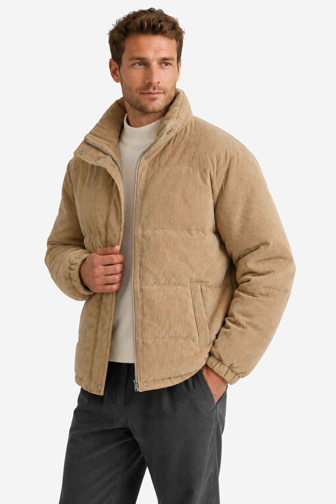 VALERIQUE | Doudoune pour Homme – Col Montant Velours Côtelé Design Décontracté