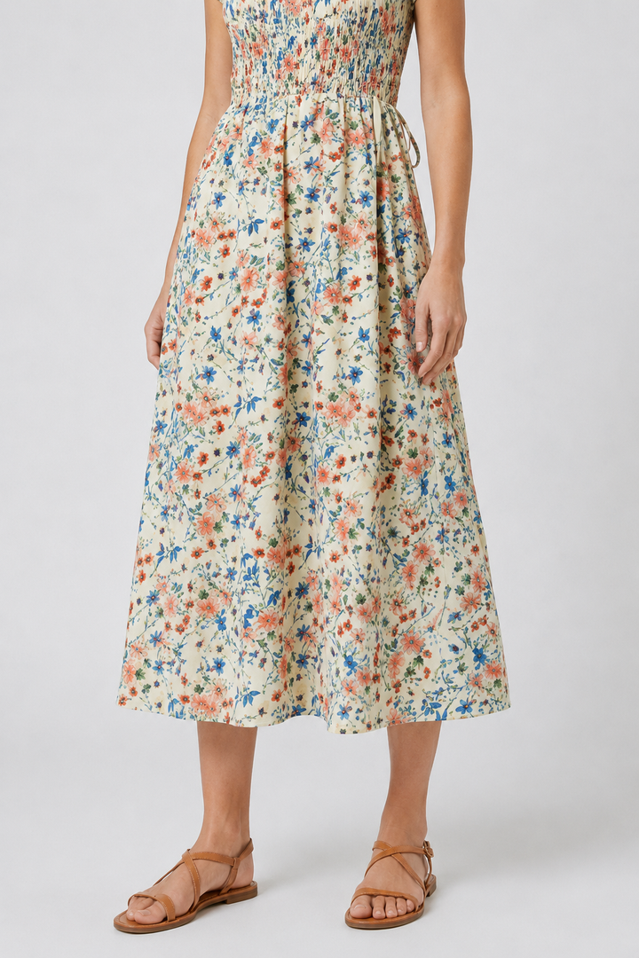 VALERIQUE | Robe Midi Fleurie pour Femme – Taille Smockée