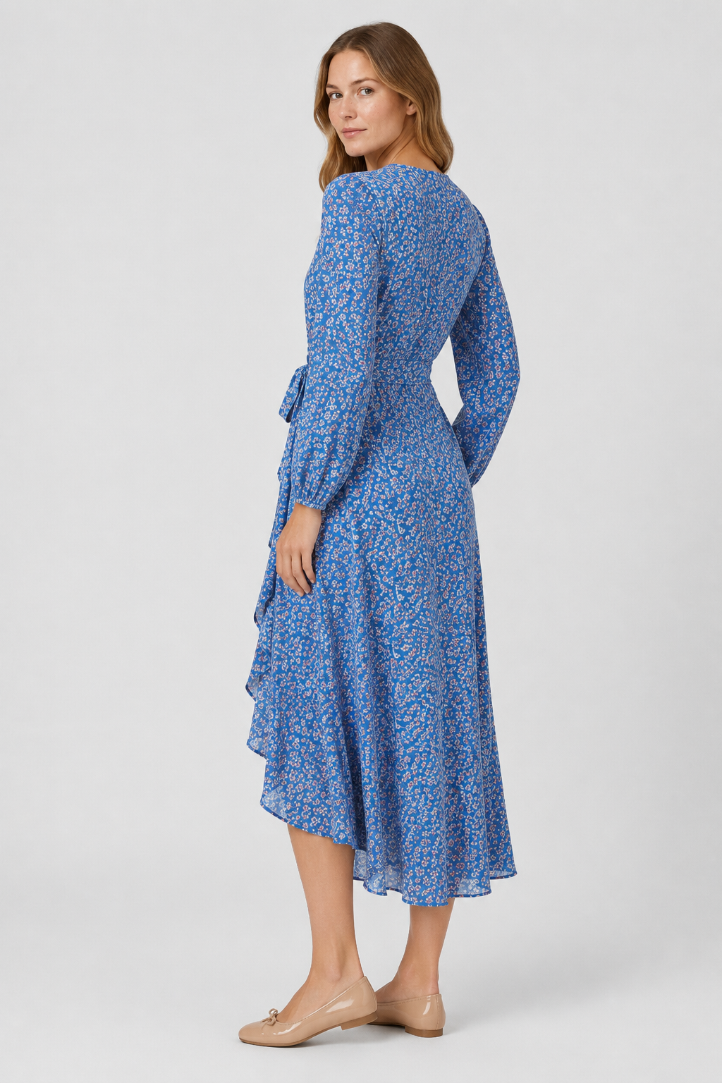 VALERIQUE | Femme Robe Formelle Cache-Cœur en, Manches Longues Bouffantes, Col en V Profond