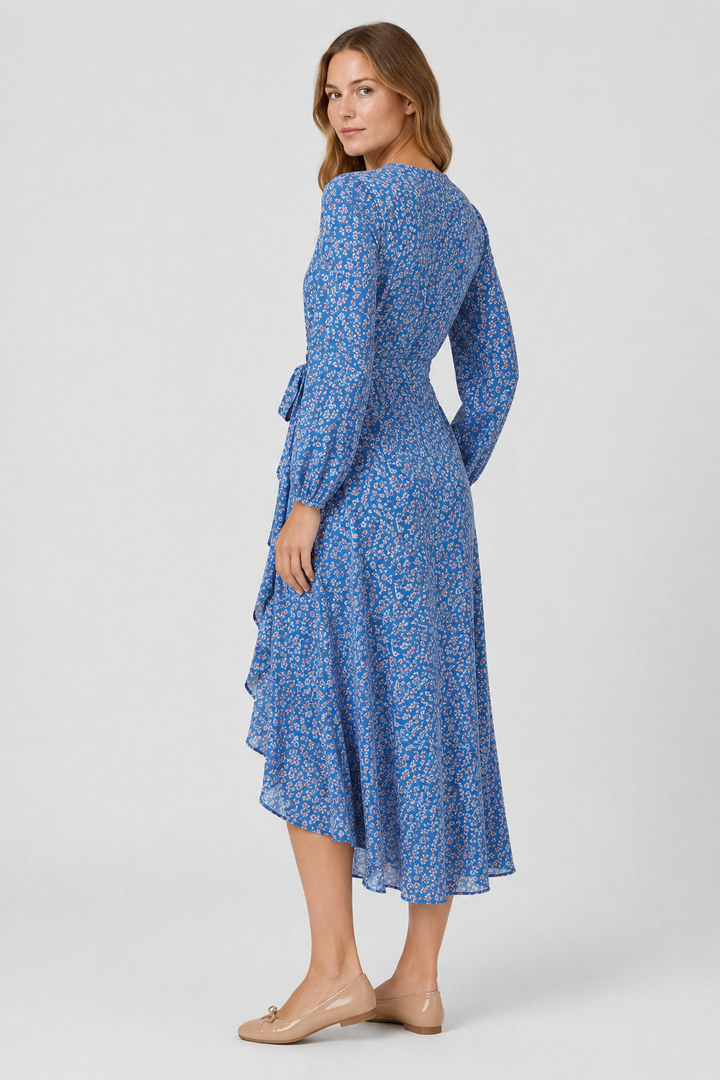VALERIQUE | Femme Robe Formelle Cache-Cœur en, Manches Longues Bouffantes, Col en V Profond