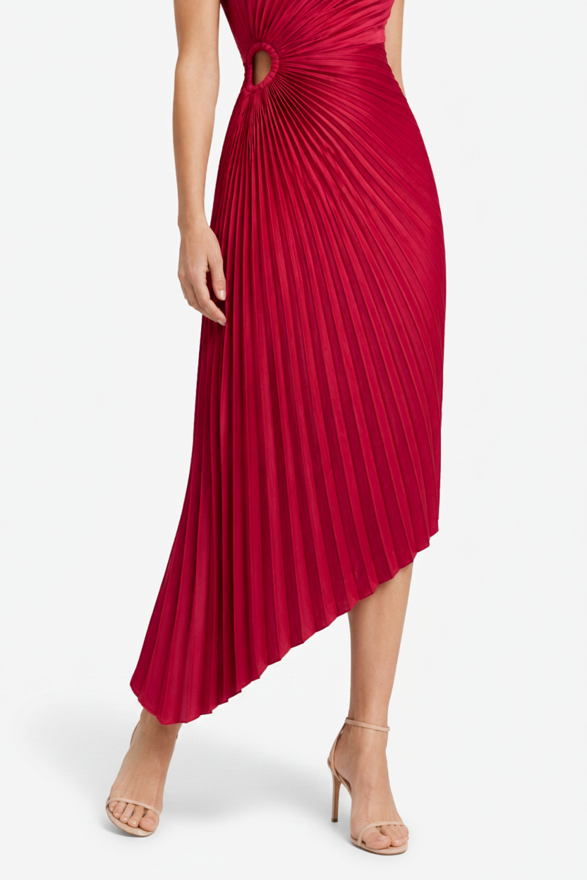 VALERIQUE | Robe Midi Plissée Asymétrique en Coton Léger pour Femme – Une Épaule