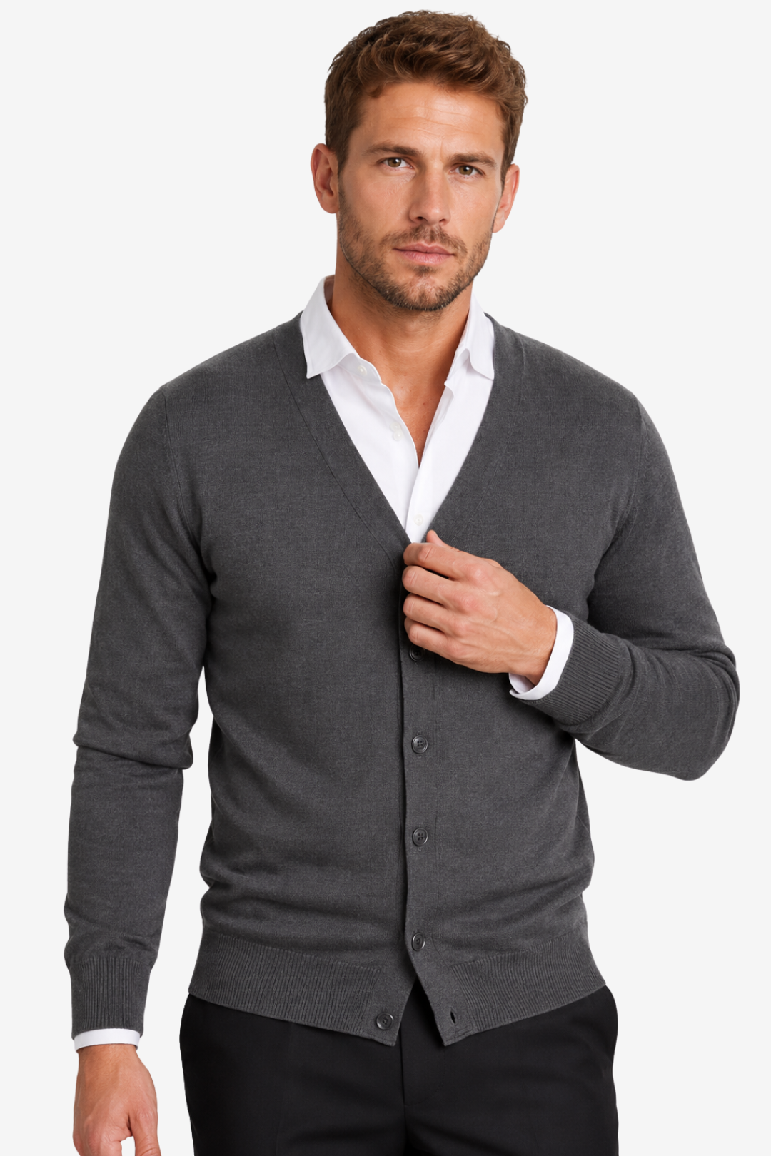 VALERIQUE | Cardigan Boutonné pour Homme – Col en V Coupe Slim Maille Fine