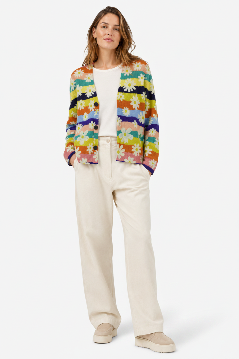 VALERIQUE | Cardigan Fleuri pour Femme – Col en V Fermeture Boutonnée Design Décontracté