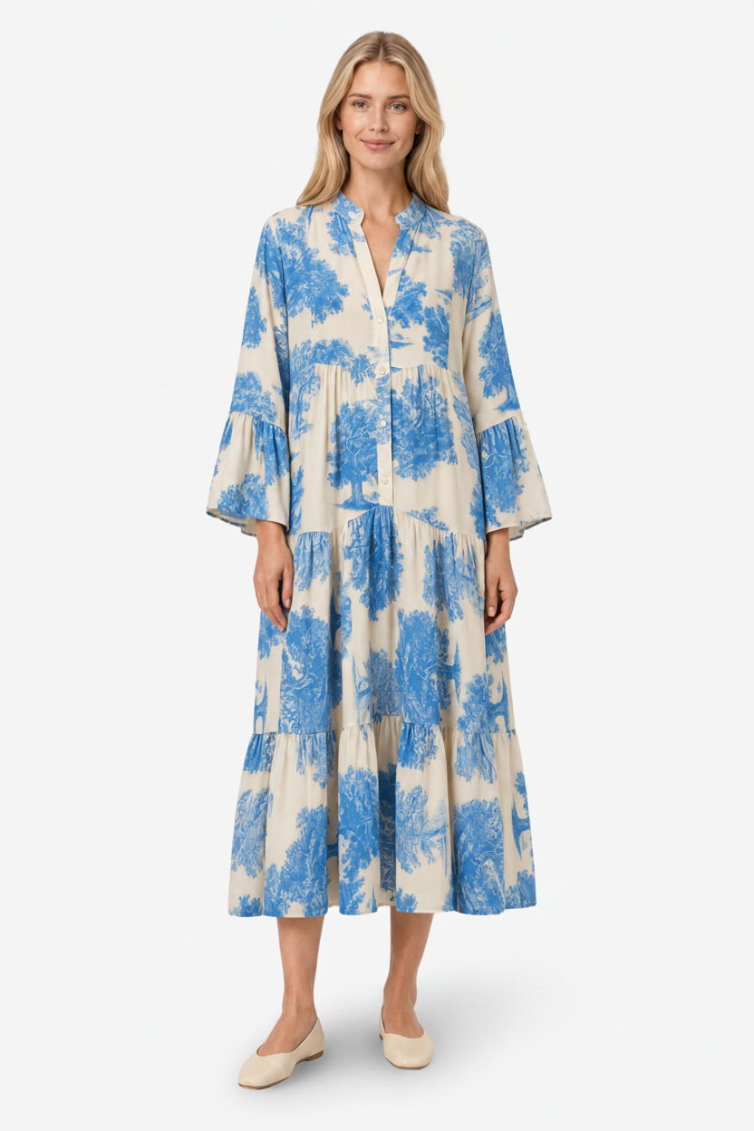 VALERIQUE | Femme Robe longue imprimé coupe ample manches longues style décontracté