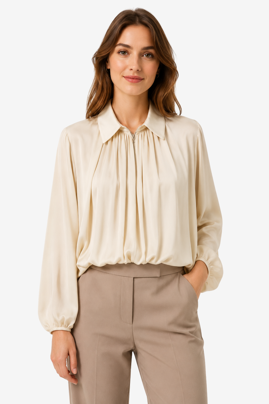 VALERIQUE | Blouse à Revers Plissés pour Femme – Élégance Fluide