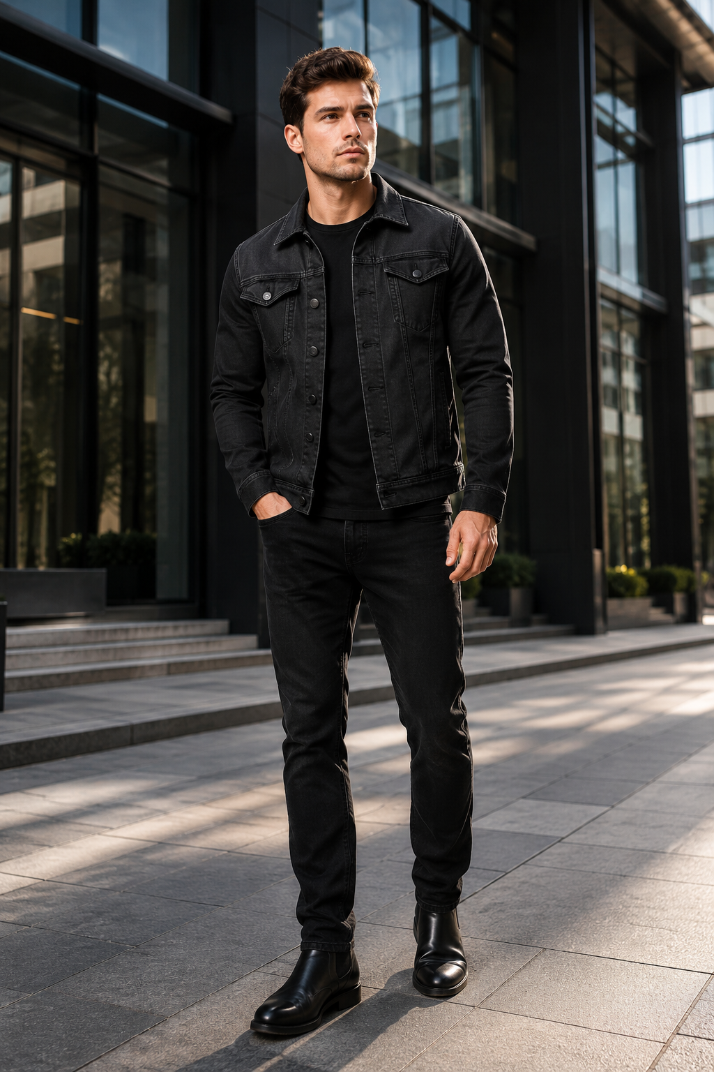 VALERIQUE | Veste en jean pour homme – Fermeture boutonnée poches poitrine et col pointu