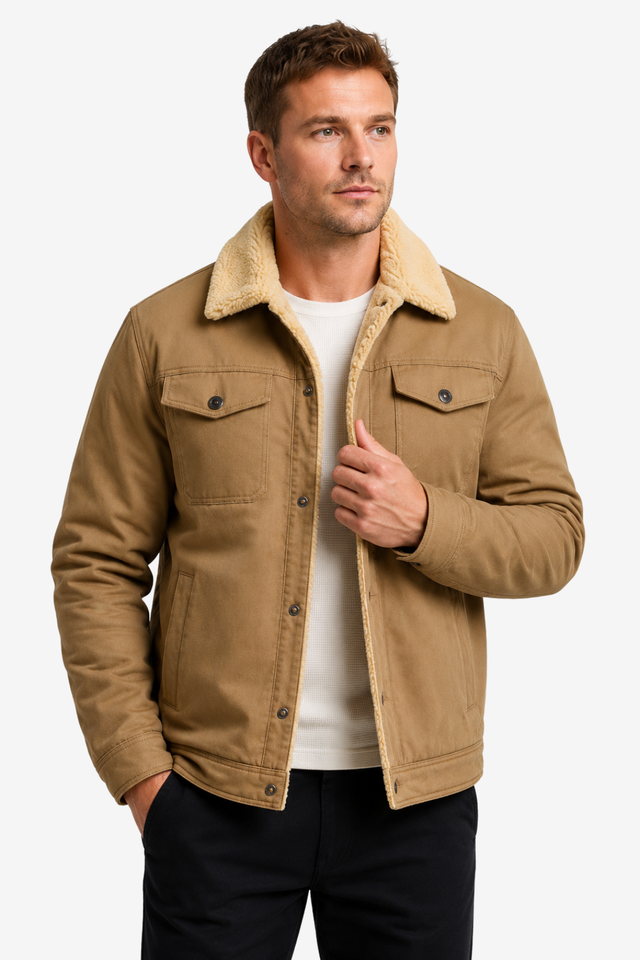 VALERIQUE | Veste Vintage pour Homme – Doublure Sherpa Fermeture Boutonnée Design Utilitaire