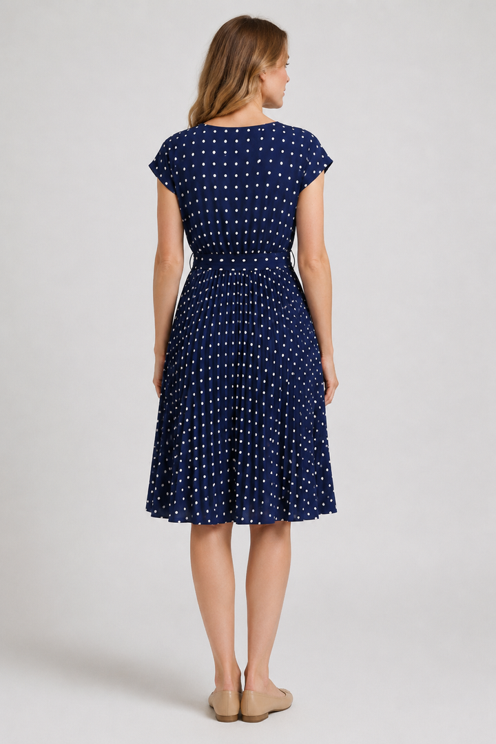 VALERIQUE | Femme Robe Décontractée A-Line en Mélange de Coton Bleu et Vert, Manches Courtes, Ceinture à Nouer