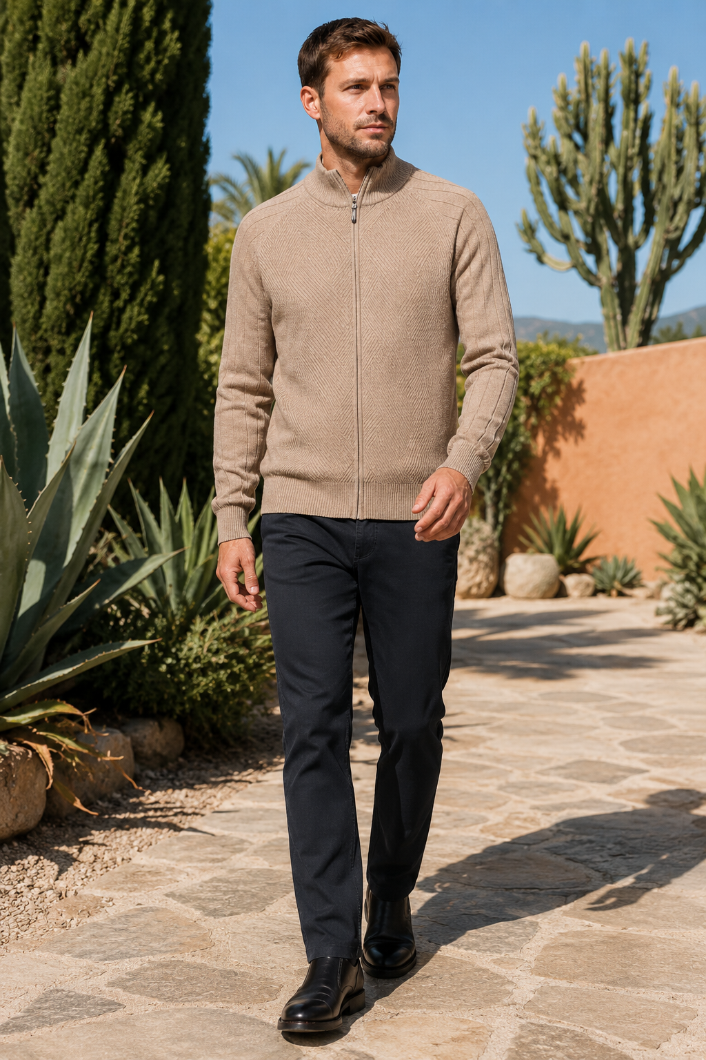 VALERIQUE | Cardigan Zippé en Coton pour Homme – Maille Élégante