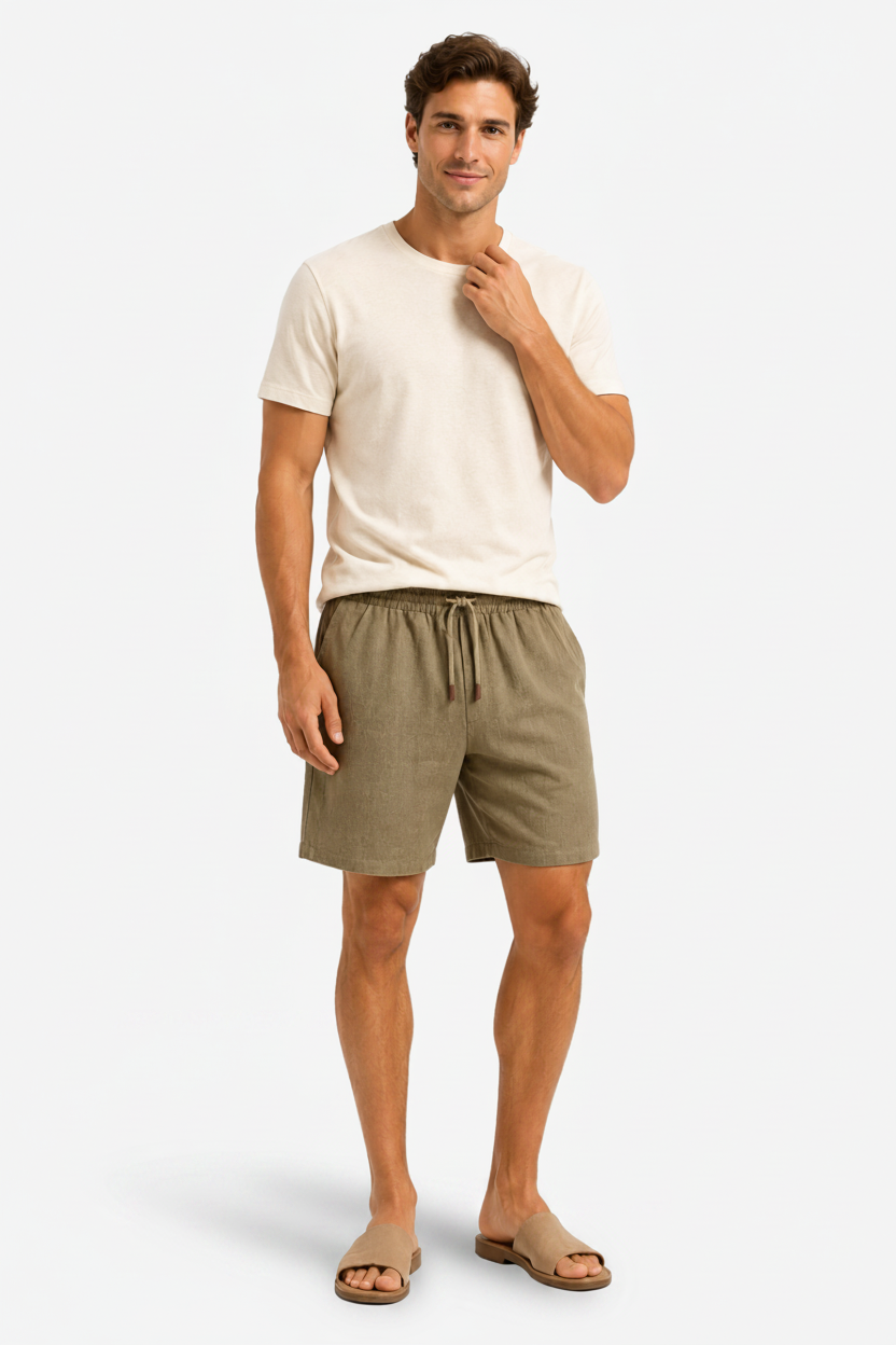 VALERIQUE | Homme Chino Short Décontracté en Mousseline - Taille Élastiquée avec Cordon de Serrage, Poches Latérales