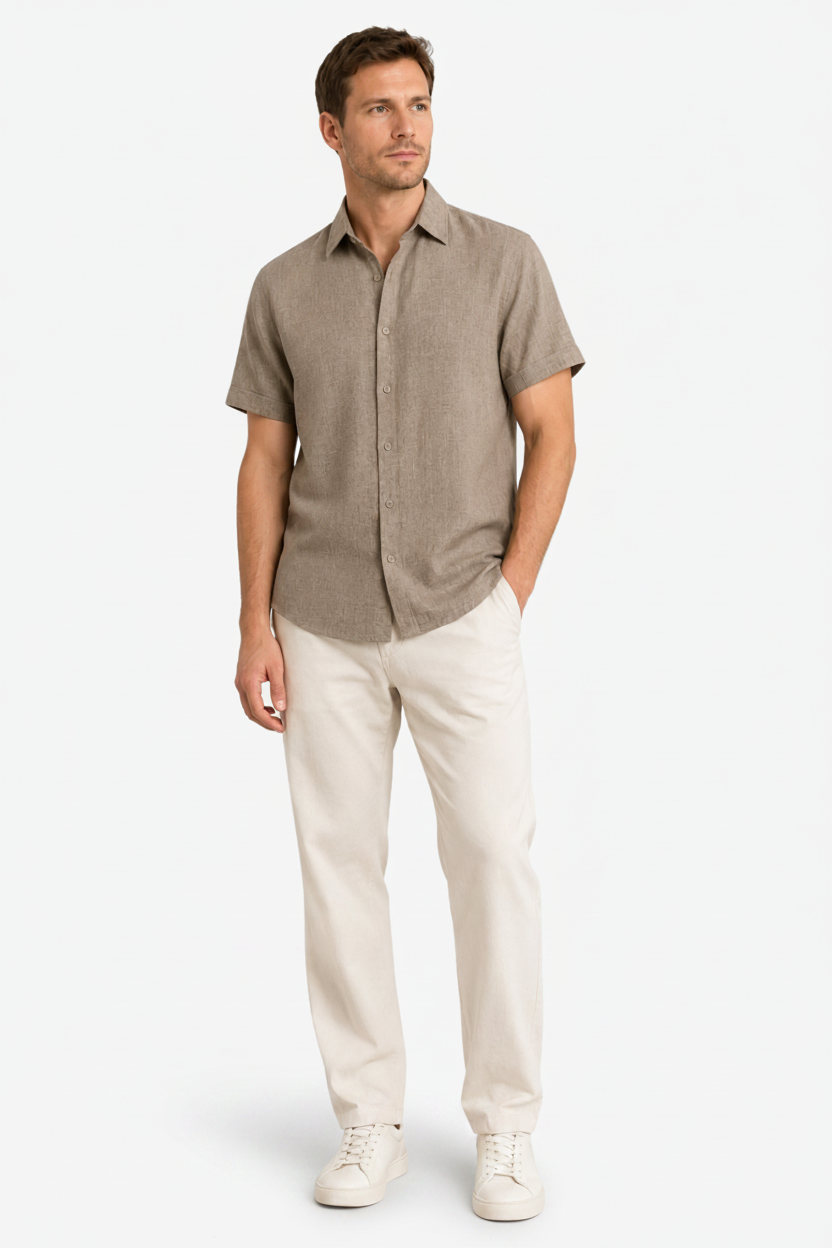 VALERIQUE | Homme Chemise en lin coupe ajustée manches courtes style décontracté