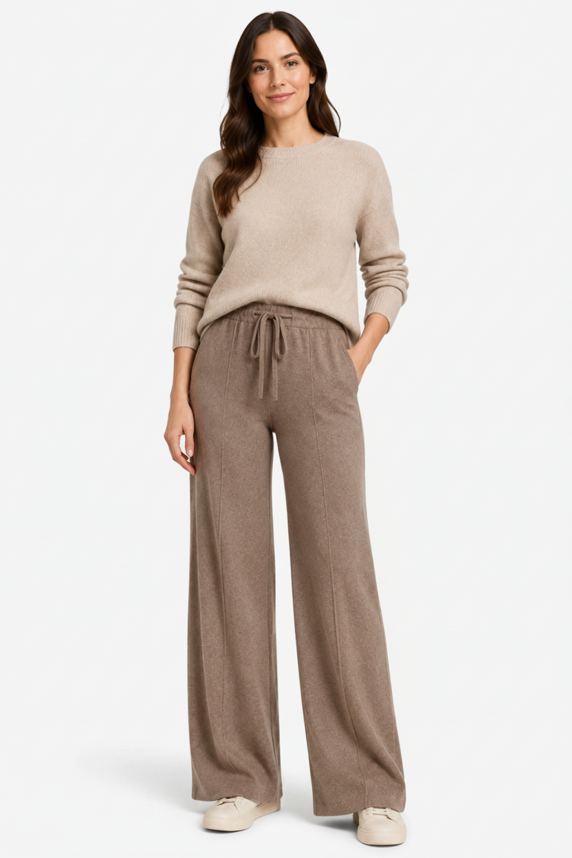 VALERIQUE | Pantalon Large en Laine Pure pour Femme – Élégance Décontractée