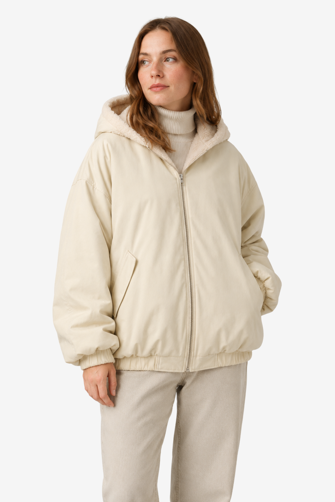 VALERIQUE | Veste Double Couche pour Femme – Capuche Doublure Pelucheuse Design Décontracté