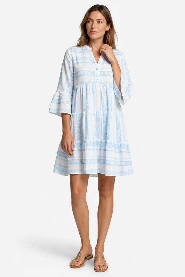 VALERIQUE | Robe Midi Ample pour Femme – Col V et Boutonnée