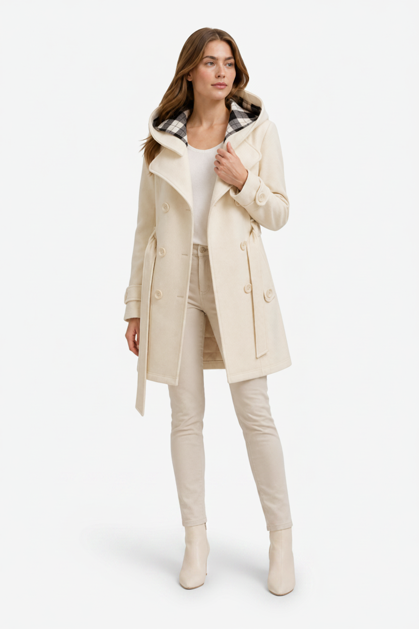 VALERIQUE | Trench à Capuche pour Femme – Double Boutonnage Design Ceinturé