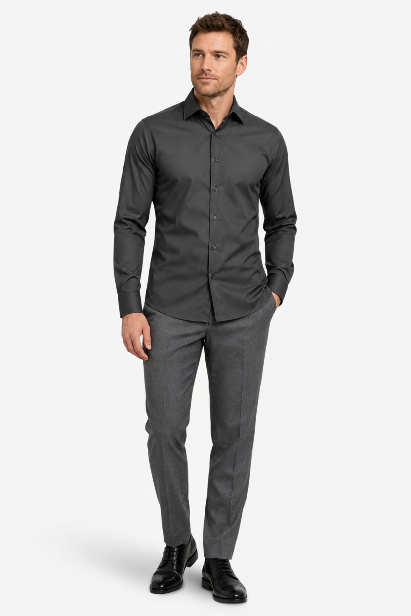 VALERIQUE | Homme Chemise en coton coupe ajustée manches longues style décontracté