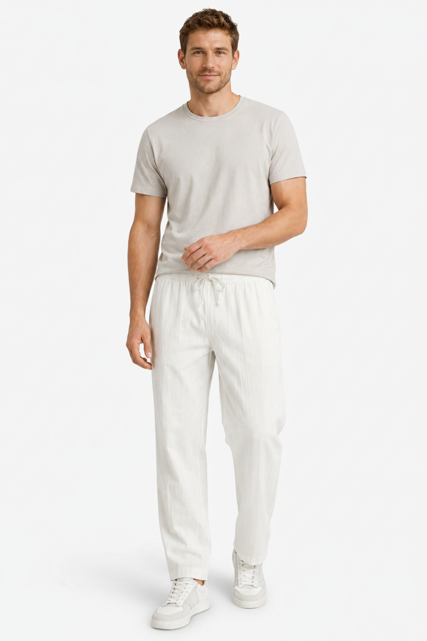VALERIQUE | Homme pantalon droit en coton à taille élastiquée avec cordon longueur cheville