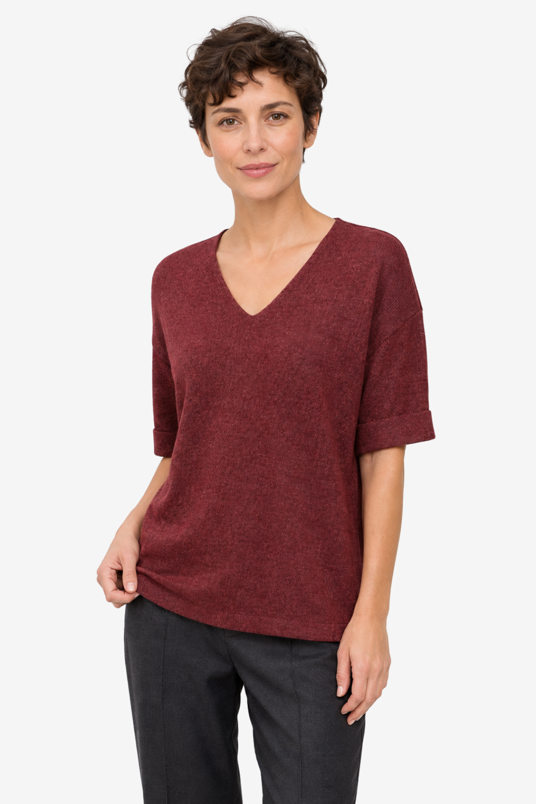 VALERIQUE | Femme pull à col V manches courtes coupe décontractée style minimaliste pour usage quotidien