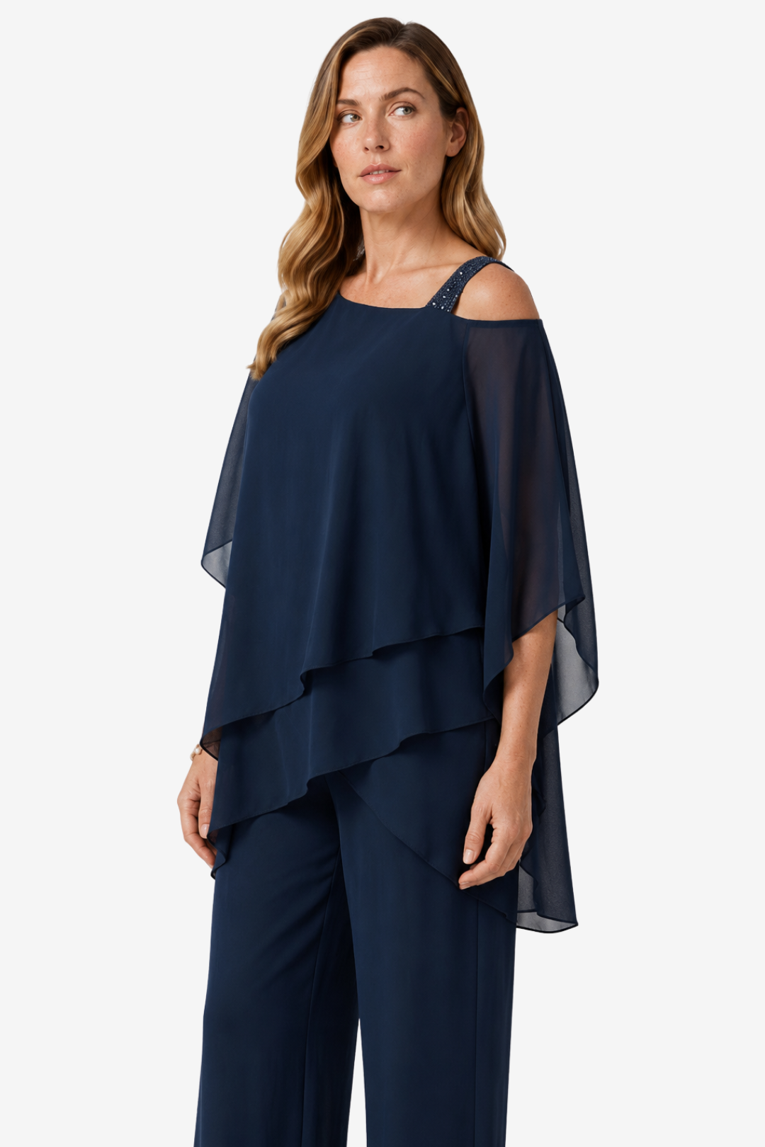 VALERIQUE | Ensemble Deux Pièces en Mousseline pour Femme – Haut Asymétrique et Pantalon Large