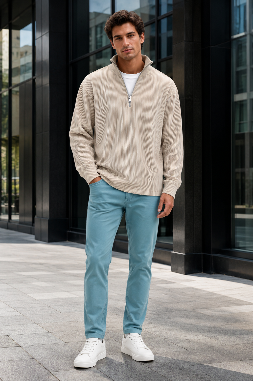 VALERIQUE | Pull Décontracté Homme à Demi-Zip – Coupe Ample Manches Longues Modèle à Enfiler