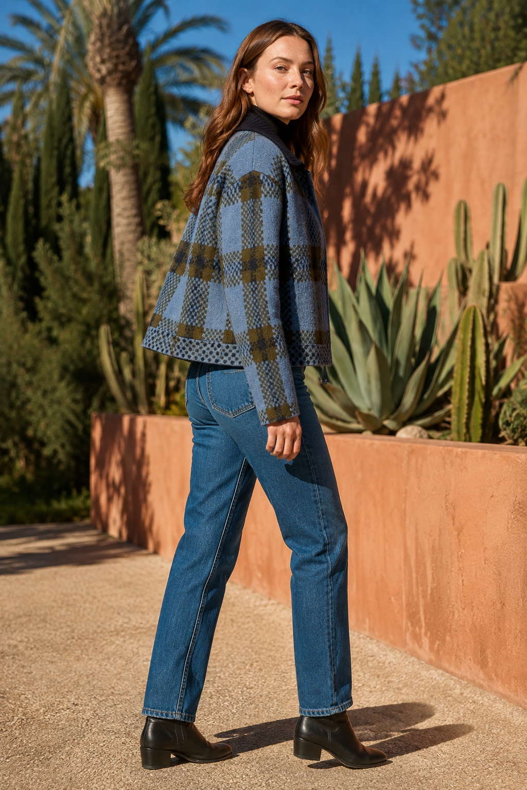 VALERIQUE | Veste Zippée Tricotée à Carreaux pour Femme – Col Revers