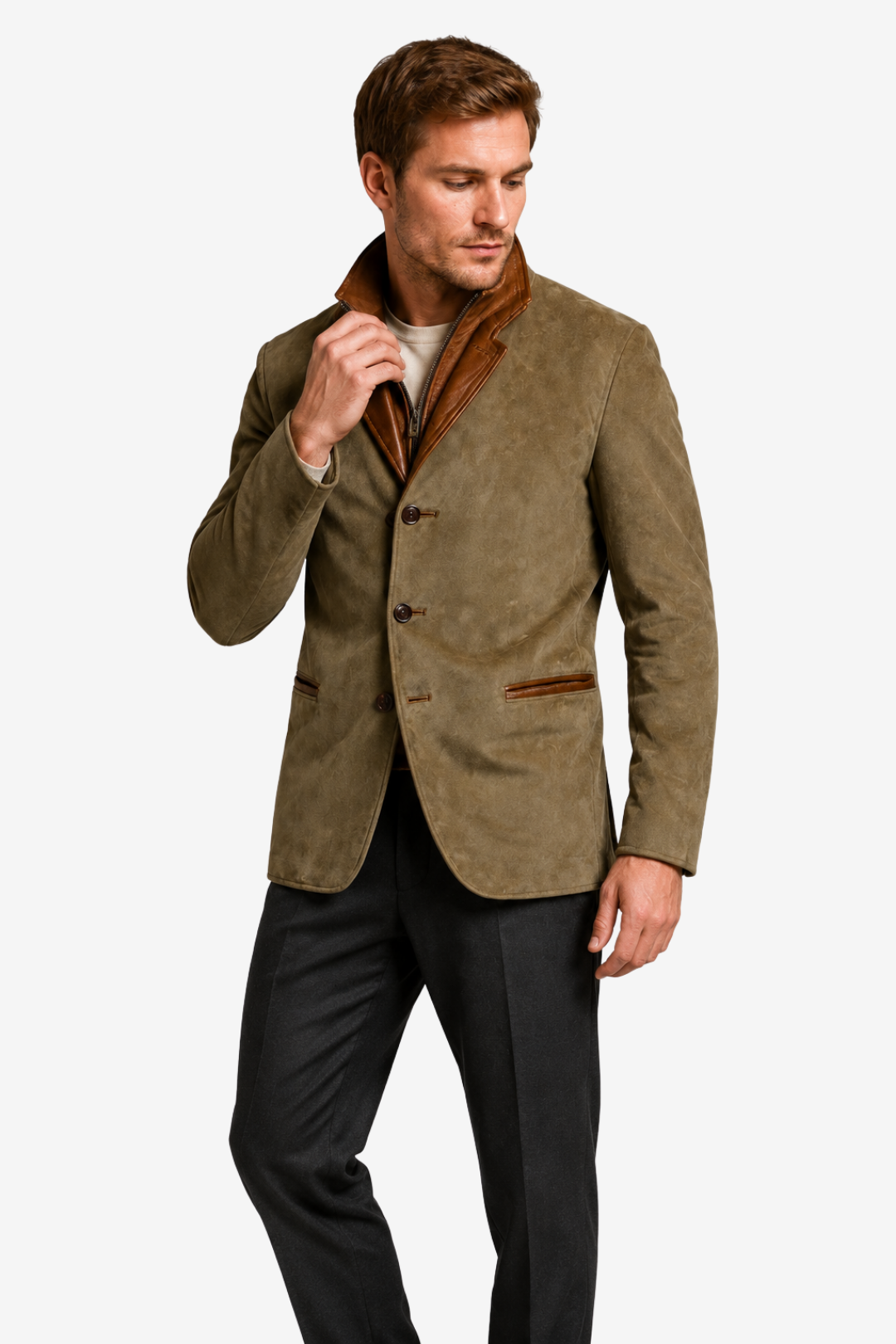 VALERIQUE | Veste de costume pour homme à deux boutons – Col à revers avec fermeture zippée superposée