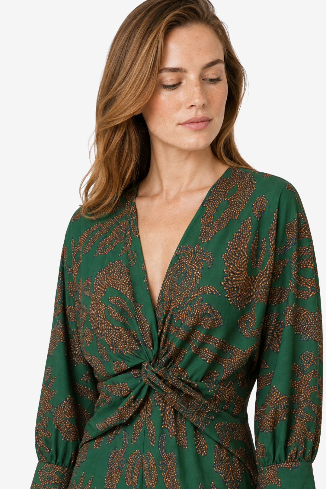 VALERIQUE | Robe Midi Portefeuille en Coton Léger à Imprimé Feuilles pour Femme – Col V