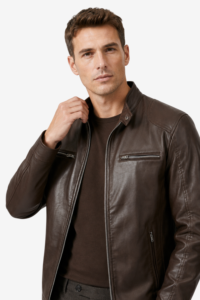 VALERIQUE | Homme Veste en cuir coupe ajustée col montant style moderne