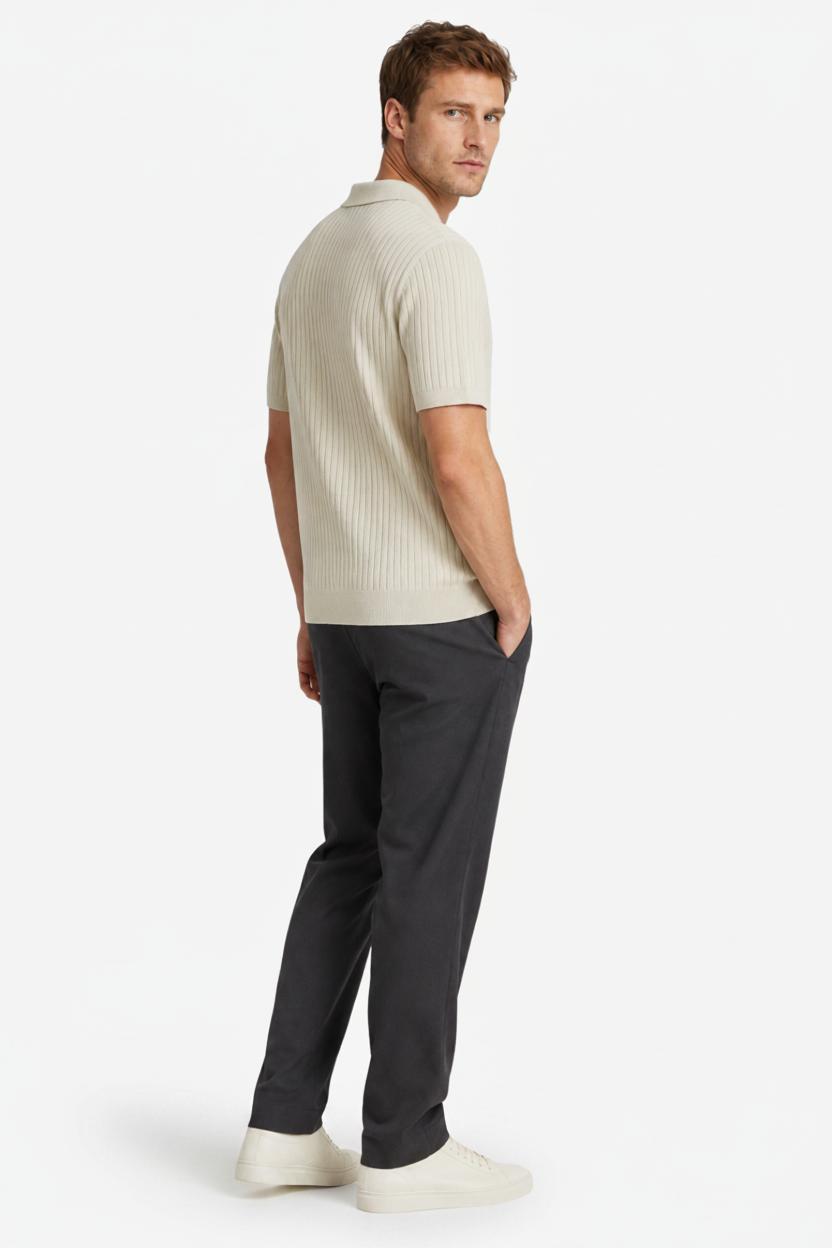 VALERIQUE | Polo en Maille Fine Côtelée en Coton pour Homme – Col Ouvert Décontracté
