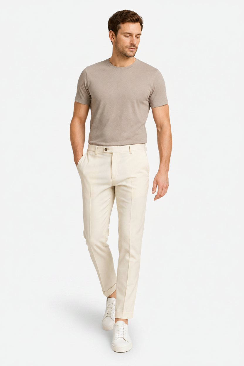 VALERIQUE | Pantalon Homme Coupe Slim en Mélange de Coton – Style Tailleur Moderne