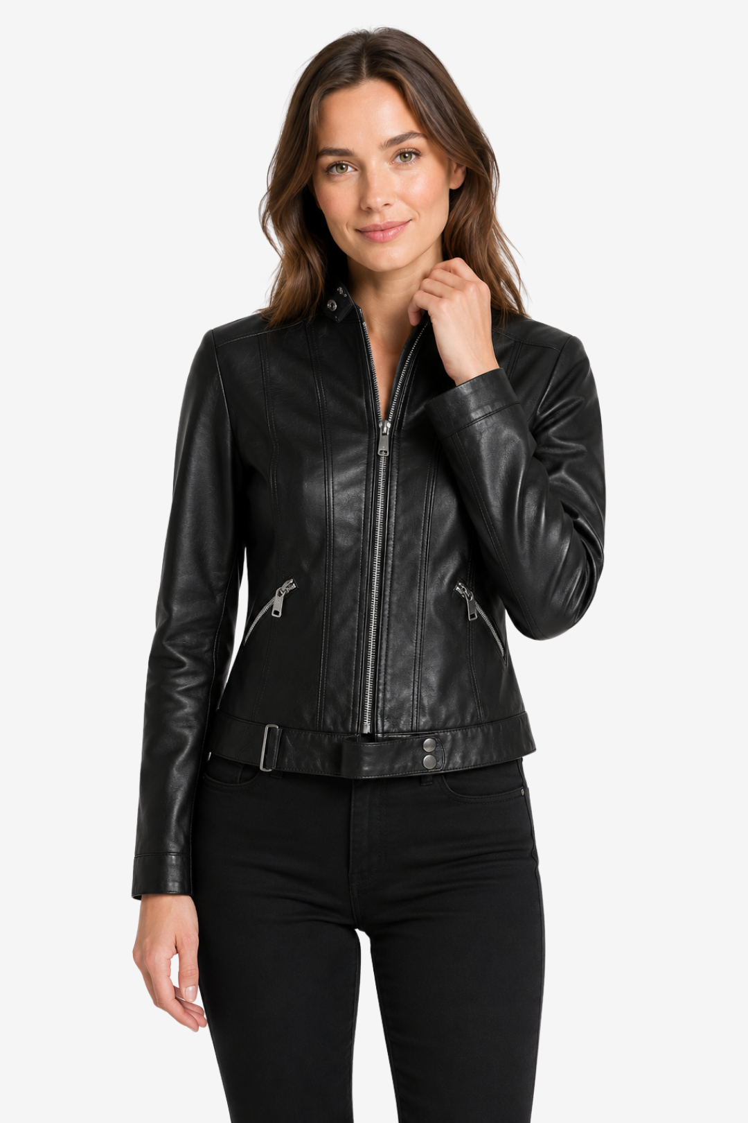 VALERIQUE | Veste en Cuir Femme - Café et Noir