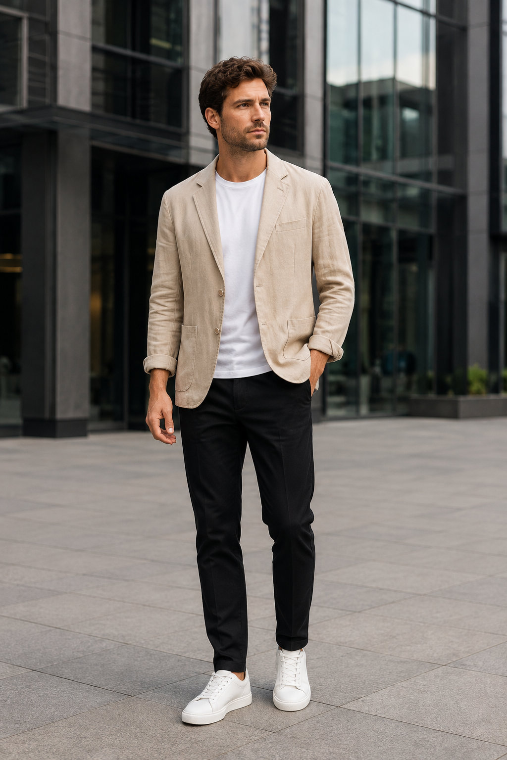 VALERIQUE | Blazer léger ajusté pour homme – Devant à deux boutons avec revers cranté et poches plaquées