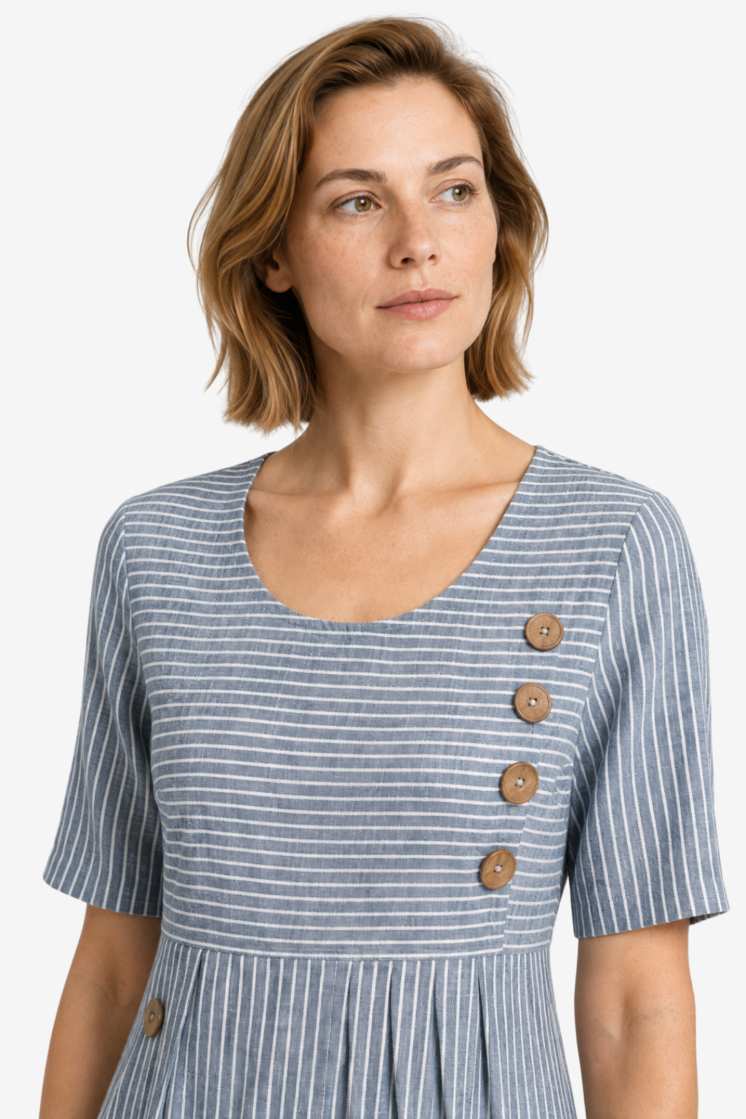 VALERIQUE | Femme Robe en lin coupe évasée manches courtes style décontracté