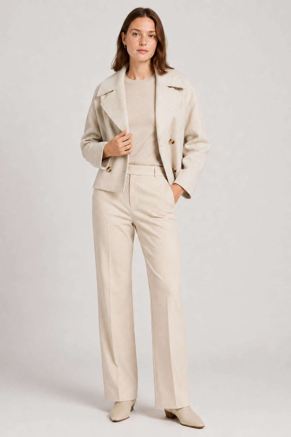 VALERIQUE | Manteau Court Double Boutonnage pour Femme - Beige, Marron et Noir