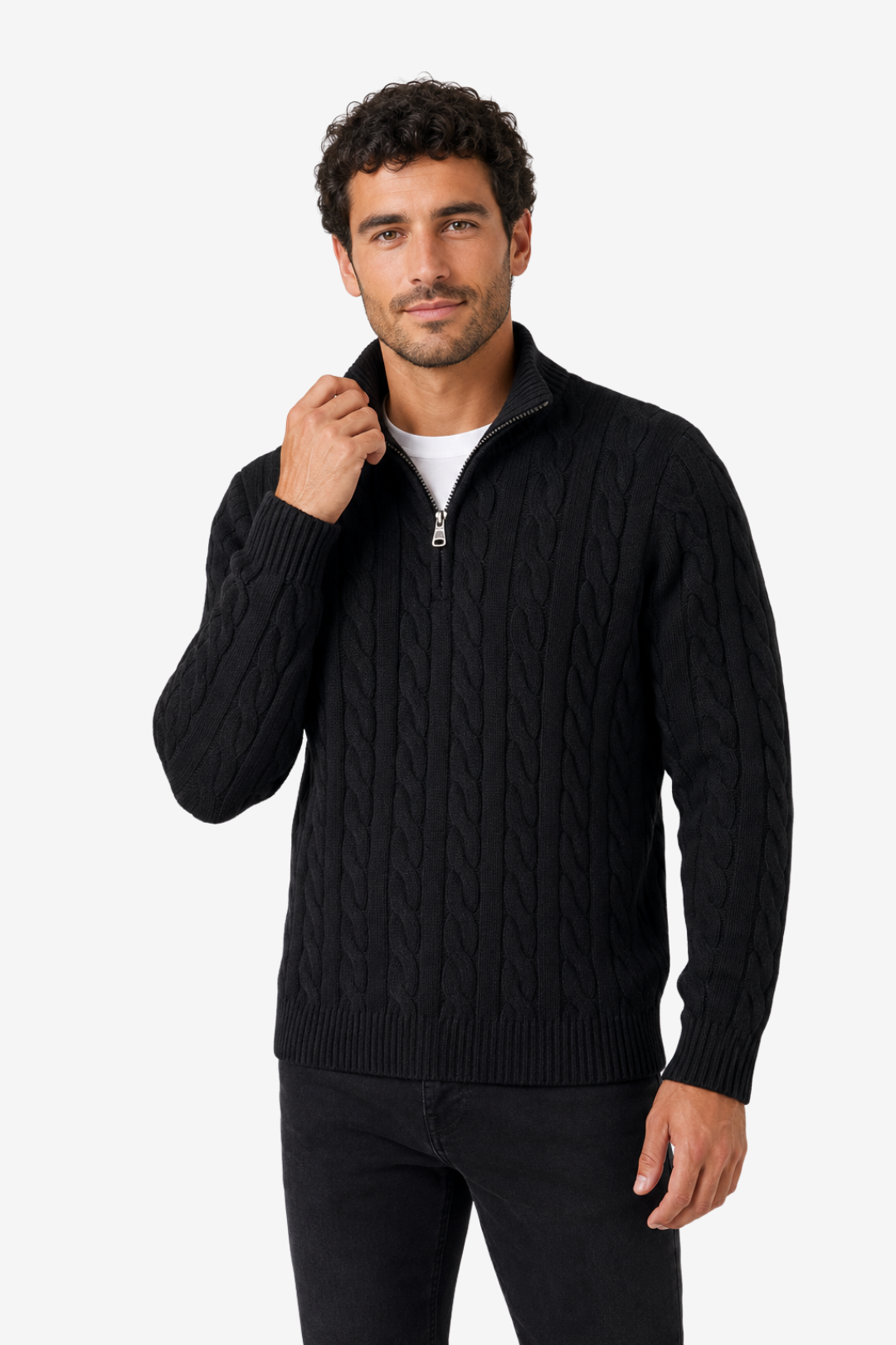 VALERIQUE | Pull Homme Jacquard Demi-Zip – Style Intemporel