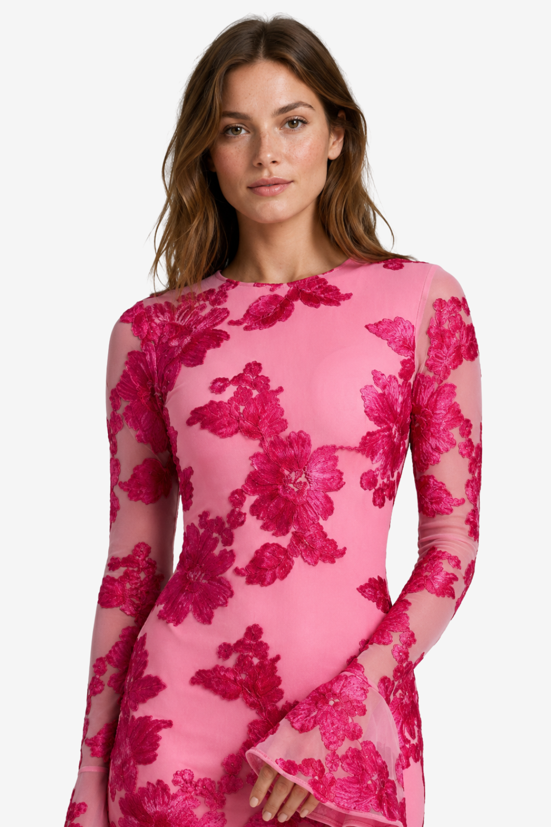 VALERIQUE | Robe Courte Ajustée en Dentelle pour Femme – Manches Évasées