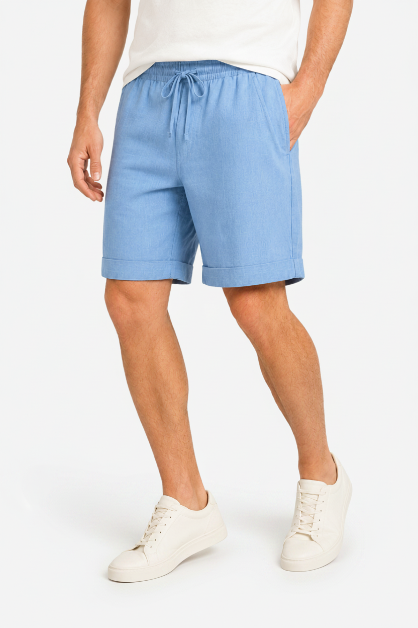VALERIQUE | Homme short en lin à taille élastique avec cordon de serrage, coupe décontractée pour usage quotidien