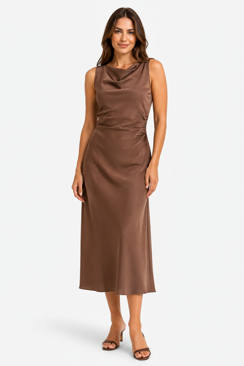 VALERIQUE | Robe Midi Satinée Type Slip pour Femme – Élégance Fluide