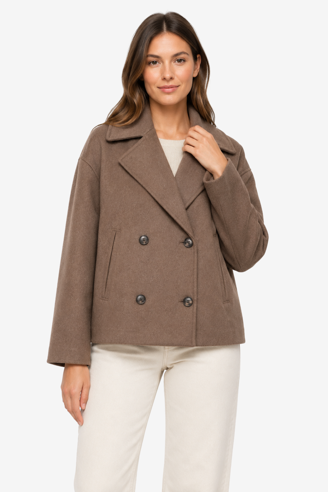 VALERIQUE | Manteau Court Double Boutonnage pour Femme - Beige, Marron et Noir