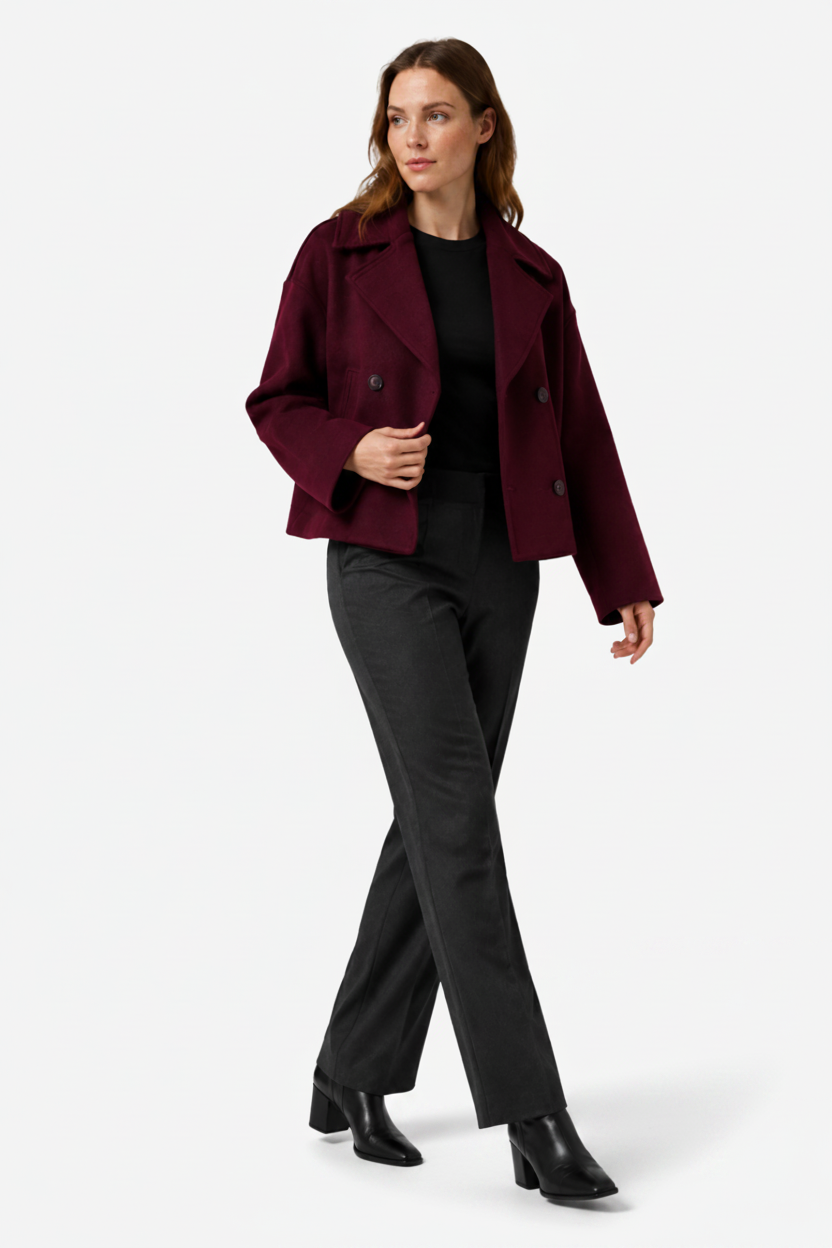 VALERIQUE | Veste courte à double boutonnage pour femme – Col à revers et poches latérales