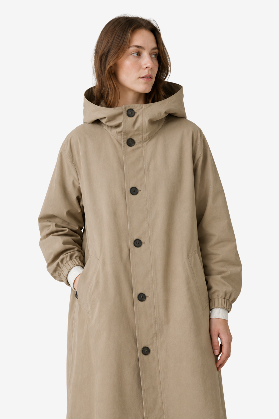 VALERIQUE | Trench à Capuche pour Femme – Coupe Longue Décontractée Fermeture Boutonnée