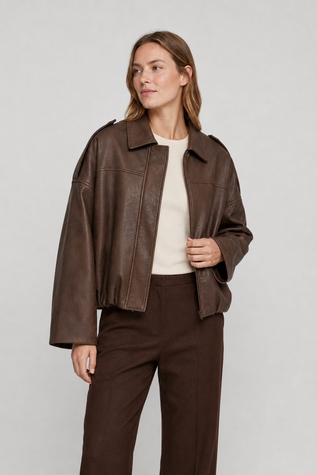 VALERIQUE | Veste Oversized en Cuir Femme - Café, Beige et Noir