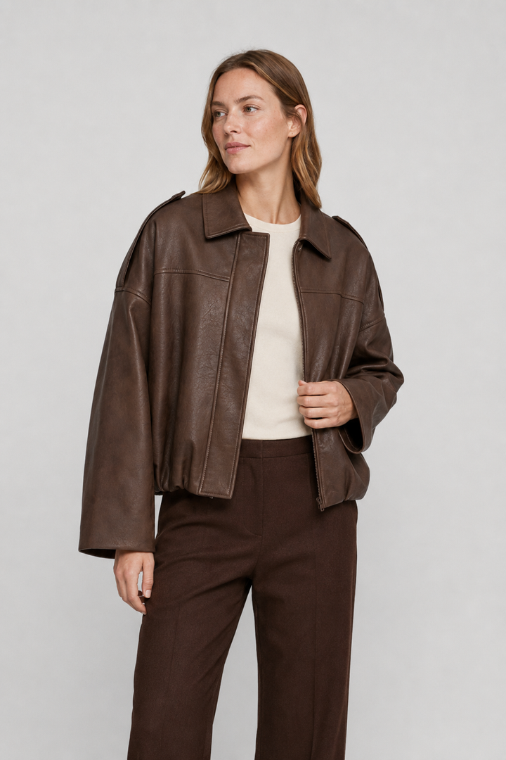 VALERIQUE | Veste Oversized en Cuir Femme - Café, Beige et Noir
