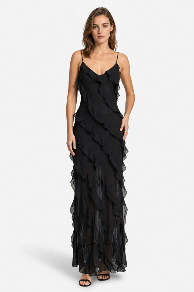 VALERIQUE | Robe Longue à Volants en Coton Léger pour Femme – Bretelles Fines